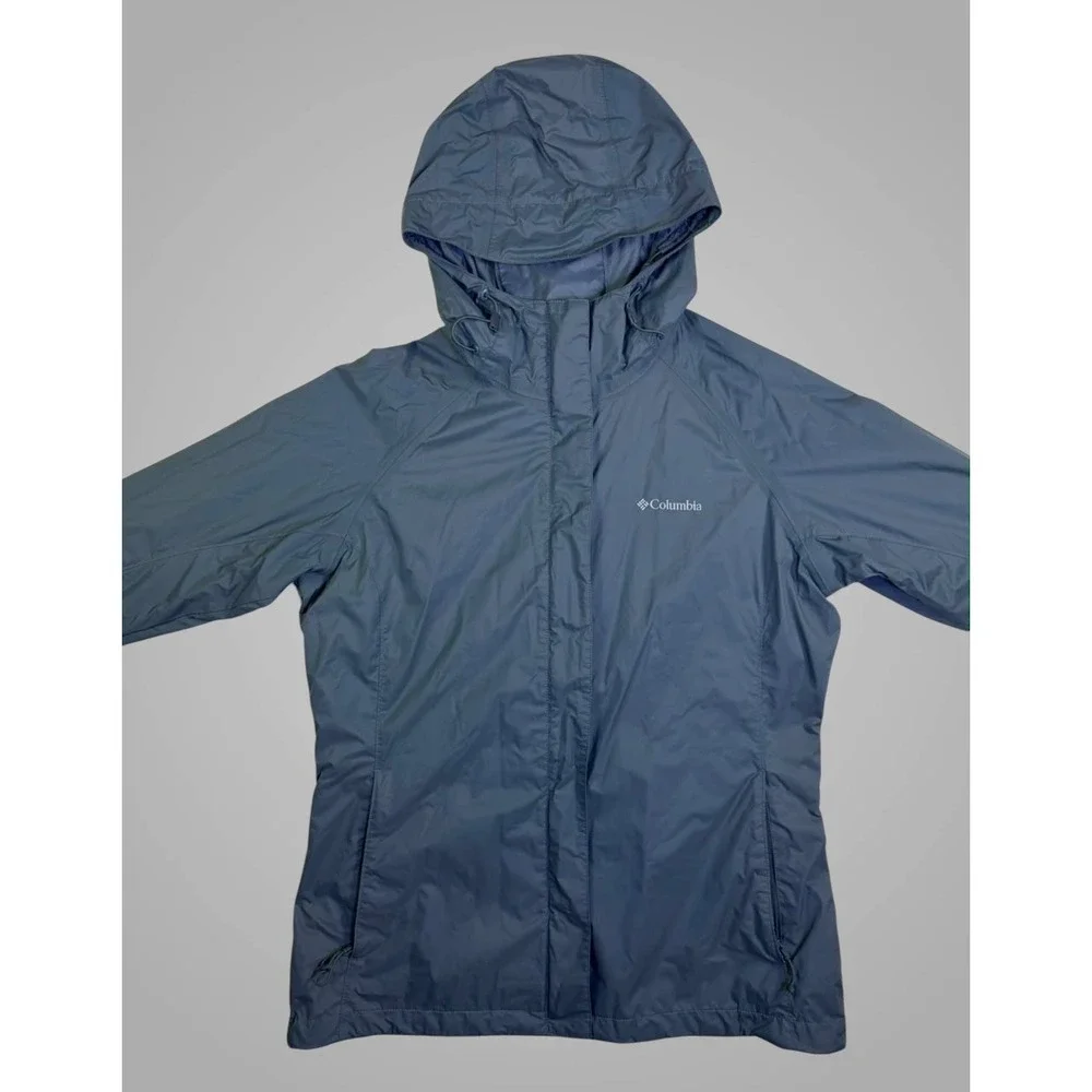 Columbia Womens Slate Blue Hooded Rain Jacket Mesh Lined Nylon Shell Large